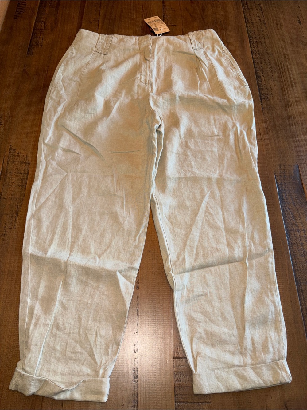 Promod Light tan khaki 100% linen pants. NWT size 12.